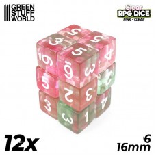 12x Dadi D6 16 mm - Rosa chiaro Trasparente
